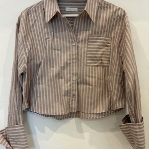 Kookai Brown Striped Button-Up Shirt